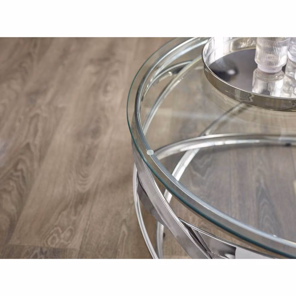Cheshire Viennese Round Glass Coffee Table in Silver and Transparent – 3