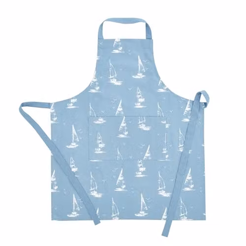 Catherine Lansfield Salcombe Boats Cotton Adult Kitchen Apron in Blue and White, W: 70 cm, H: 80 cm