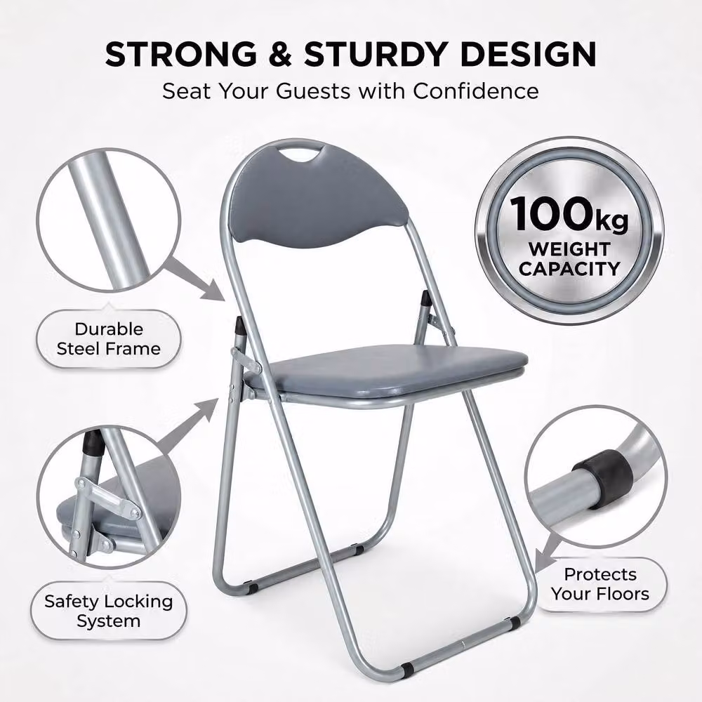 Bravich LTD Candy Faux Leather Padded Folding Dining Chair in Grey, 6 Pack – 4