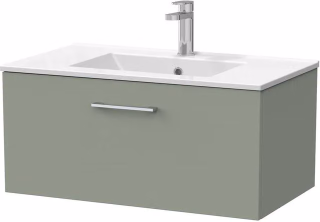 Balterley Pershall Modern 1 Drawer Vanity with Ceramic Basin, Reed Green, Width: 80 cm