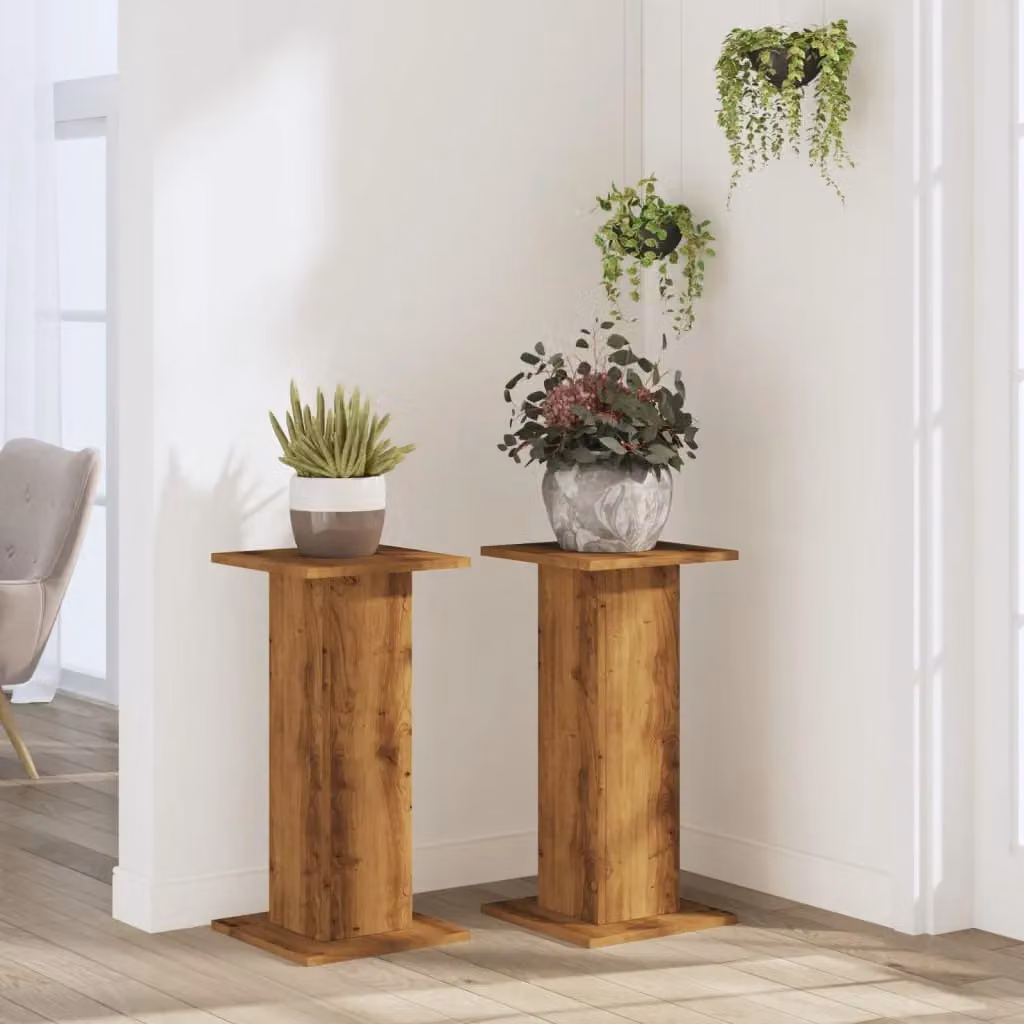Berkfield Home Set of 2 Artisan Oak Plant Stands in Brown, W/D/H: 30 x 30 x 60 cm – 3