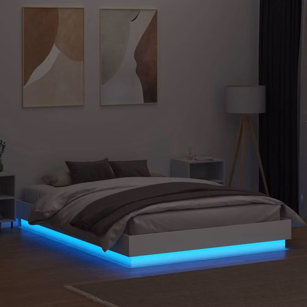 Berkfield Home Durable King Size Bed Frame with Under-Bed LED Lighting, White, W: 150 cm, D: 203 cm, H: 23 cm – 2