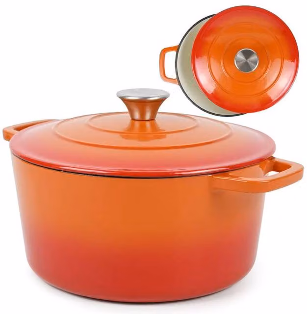 Andrew James Enamelled Cast Iron Casserole Dish, Orange, 26 cm – 1