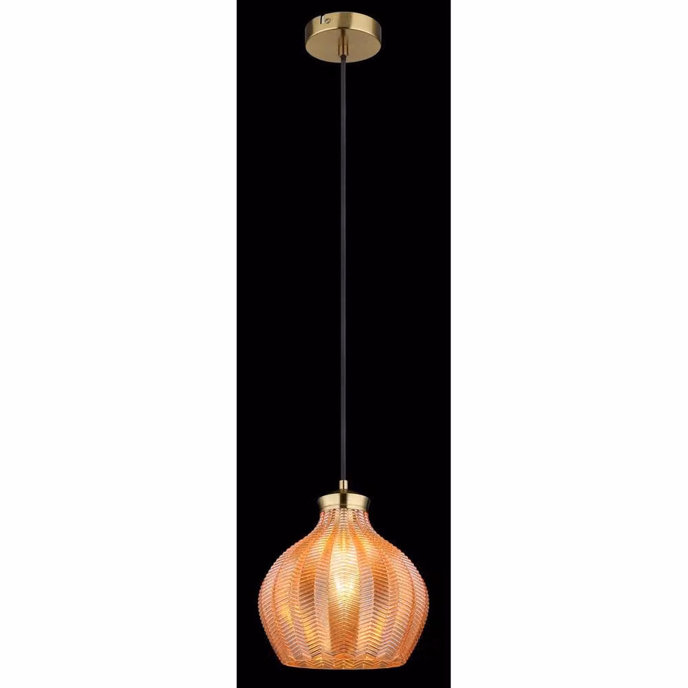 Netlighting Jessica Dome Pendant Light with Amber Glass Shade and Gold/Brass Finish, E27, Height Adjustable – 2
