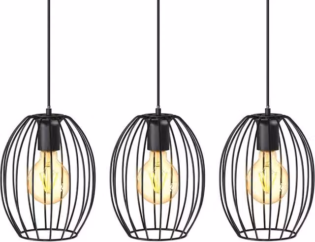 B.K.Licht Industrial Black Metal Pendant Light with 3 x E27 Sockets, H 112 cm x W 70 cm – 1