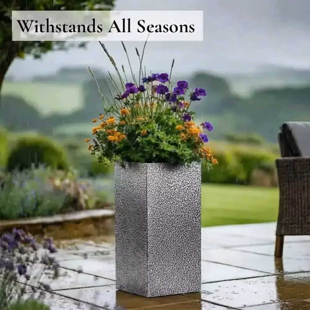 Tulipy Galvanised Steel Tall Square Planter, Silver and Black, W/D/H: 32 x 32 x 75 cm – 8