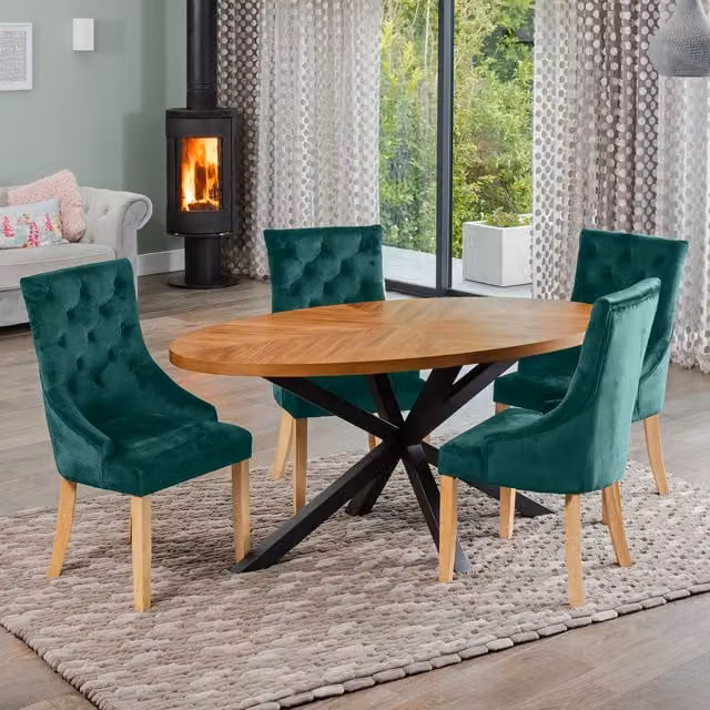 Artemis Home Oval Dining Table Set with 4 Green Chairs