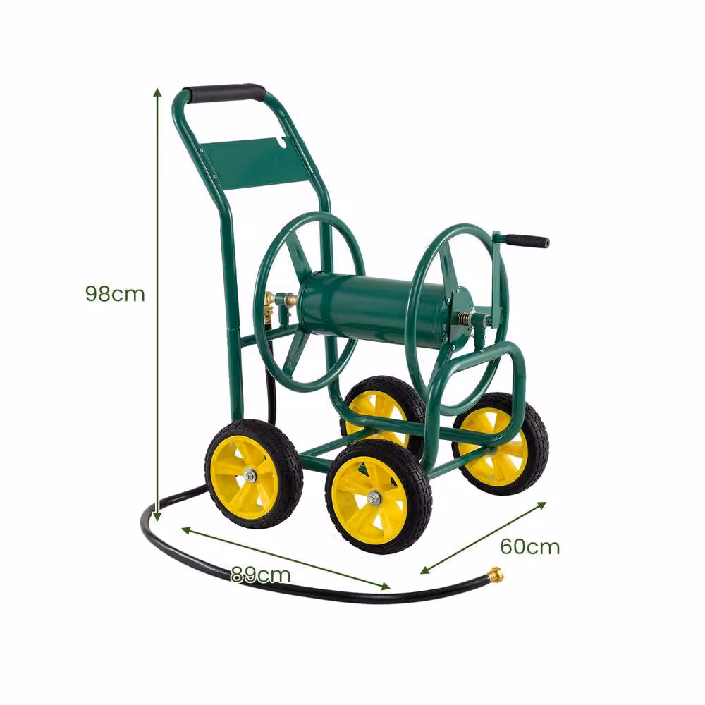 Costway Green Metal 4-Wheel Garden Hose Reel Cart and Water Hose Organiser – 2