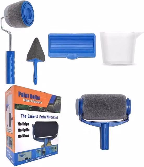 Leaper 5-Piece Drip-Proof Wall Paint Roller Set with Polyester and Aluminium Components in Grey and Blue – 1