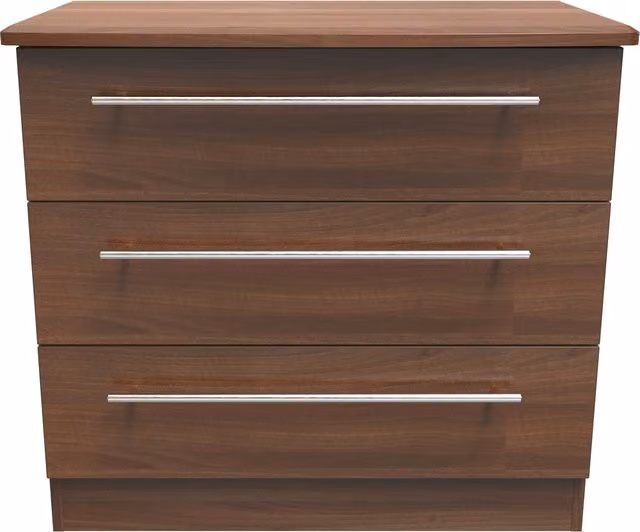 Sherwood Ready Assembled 3 Drawer Chest in Noche Walnut Brown