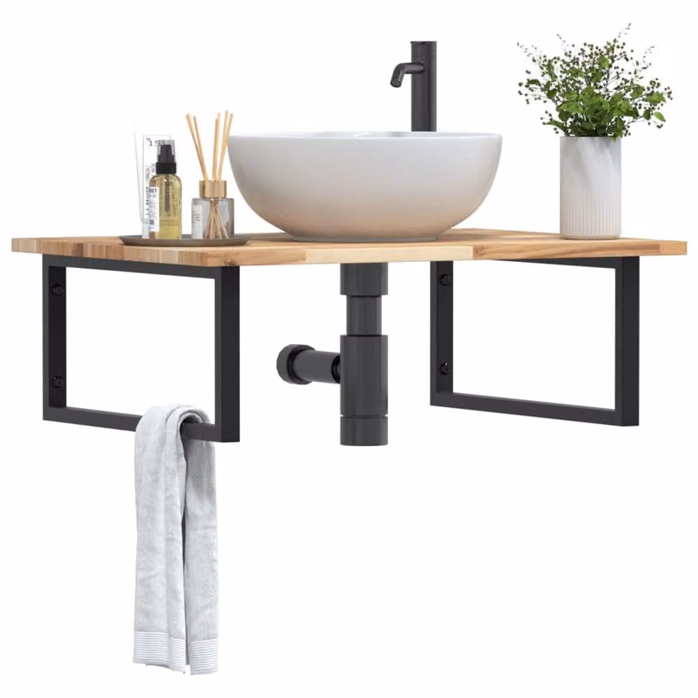 Berkfield Home Wall Mounted Basin Shelf in Brown Acacia Wood and Steel – 1