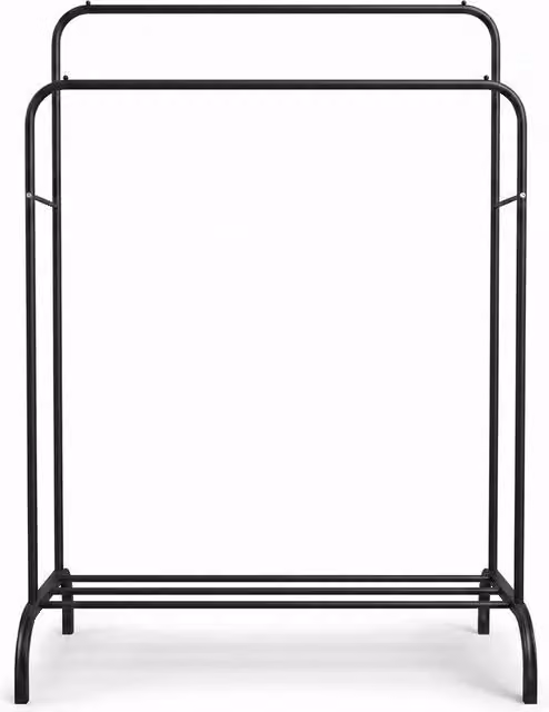 VOGREX Heavy Duty Double Metal Garment Rack with Shoe Storage in Black