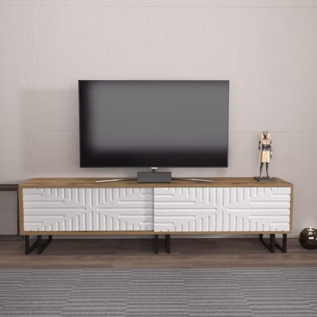 Decorotika Modern White TV Unit with Media Compartments