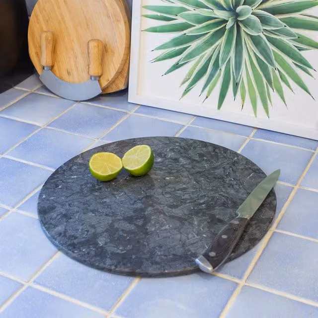 Argon Tableware Round Black Marble Chopping Board with Non-Slip Feet, Diameter: 30 cm