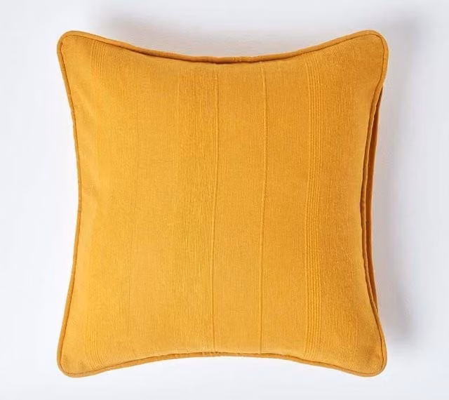 Homescapes Rajput Ribbed Cotton Cushion Cover in Mustard Yellow, W/D/H: 60 x 60 x 1 cm