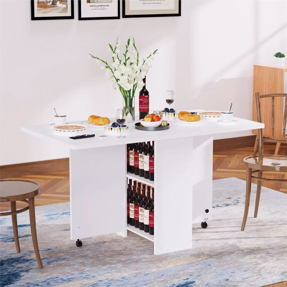 SPETLEK Mobile Drop Leaf Kitchen Table with Castors, White, W/D/H: 75 x 75 x 75 cm – 5