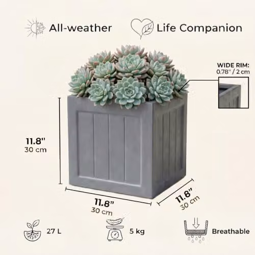 IDEALIST Grey Reinforced Stone Square Planter, 30 cm, 27L – 7