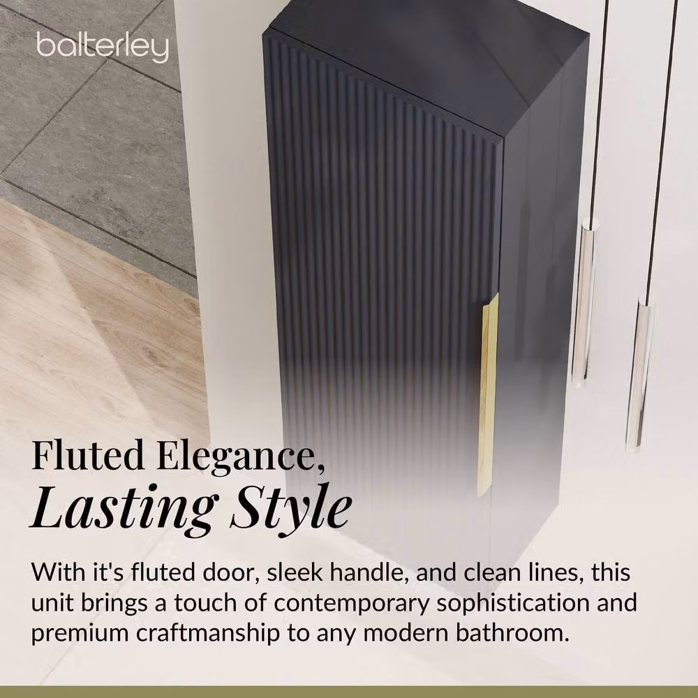 Balterley Fluted Front Wall Hung Single Door Tall Storage Unit, Dark Grey, W/D/H: 40 x 40 x 120 cm – 4
