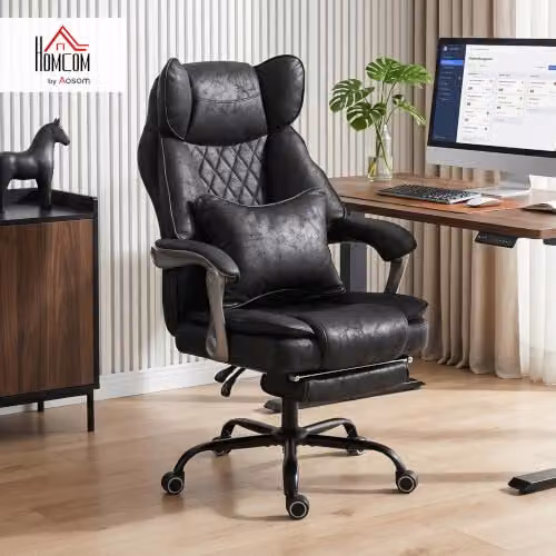 HOMCOM Executive Office Chair with Footrest and Headrest, Black Synthetic Leather – 2
