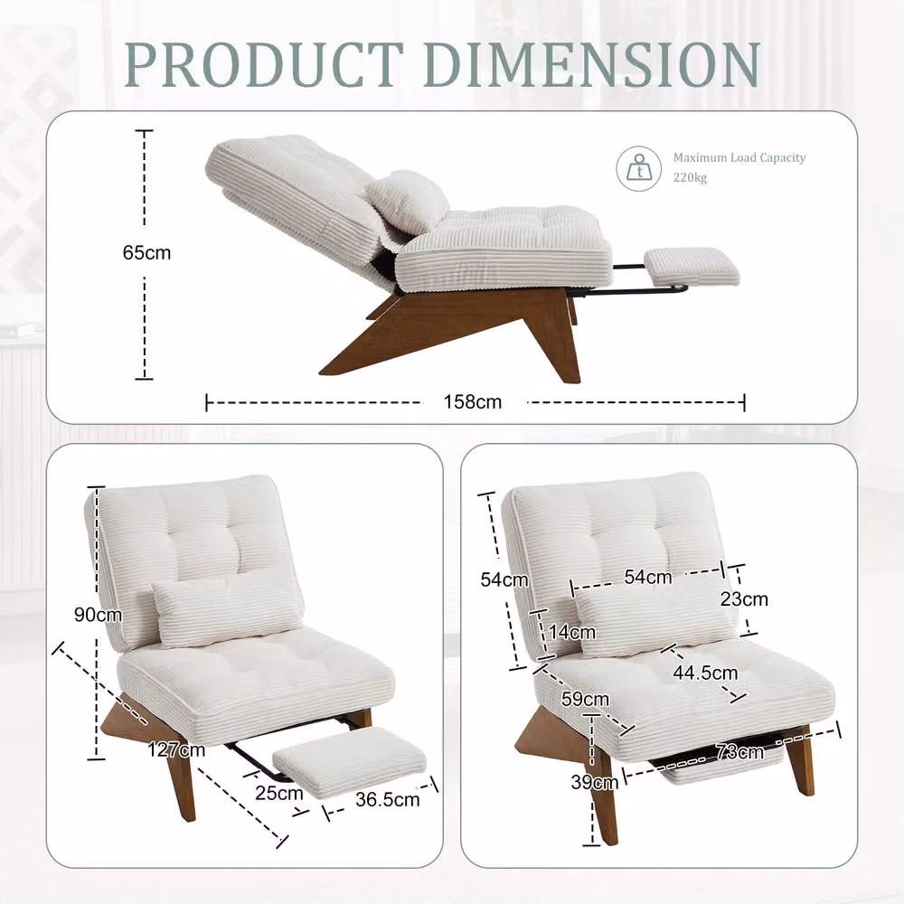 Direct Wicker Adjustable Reclining Chair with Ottoman and Striped Light Beige Upholstery – 2