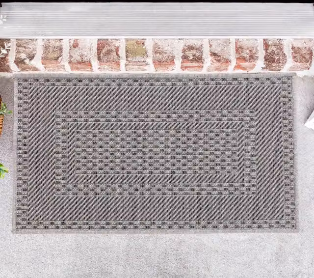 Desire Rugs Modern Bordered Rectangular Outdoor-Indoor Machine Woven Rug, Grey, W: 50 cm x D: 50 cm