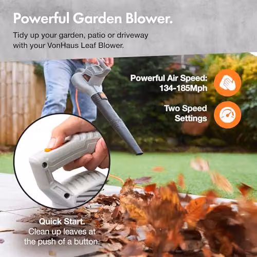 VonHaus Corded Leaf Blower 3000W in Black, Grey and Orange – 3