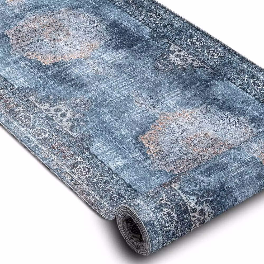 RugsX Lotus Anti-Slip Runner in Grey and Blue, W/D/H: 80 x 530 cm – 2