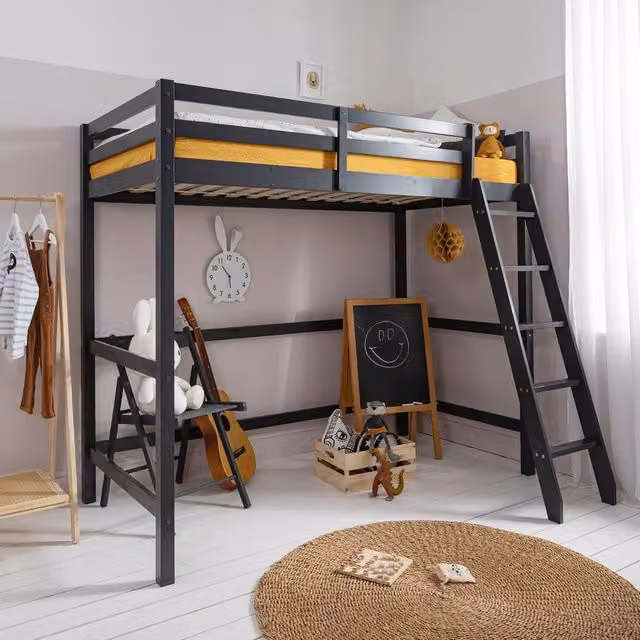 Nöa and Nani Thomas Single High Sleeper Cabin Bed in Anthracite Grey Solid Wood