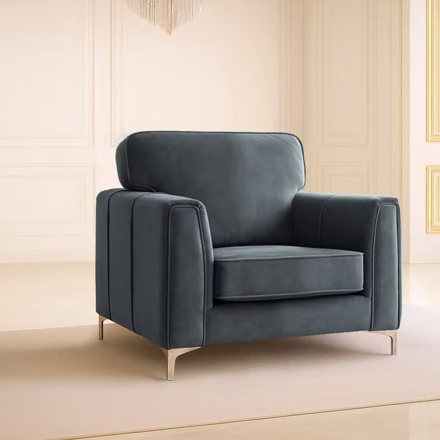 Somnior Beds Ltd Modern Velvet Armchair with Solid Wood Frame in Grey or Blue