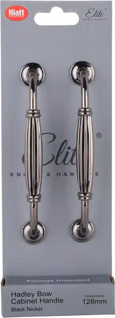 Elite Knobs & Handles Pack of 2 Polished Black Nickel Bow Cabinet Handles