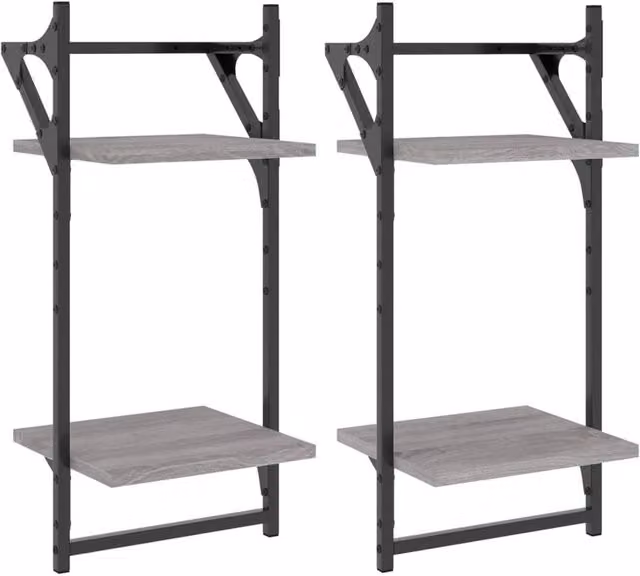 Berkfield Home 2-Tier Wall Mounted Shelves with Bars, 2 Pieces, Grey Sonoma, W/D/H: 30 x 25 x 65 cm – 1