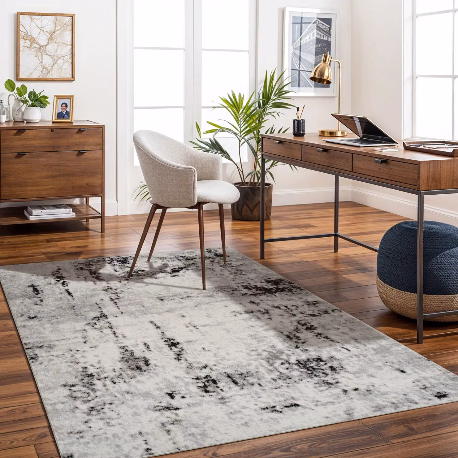 Livabliss Pisa Modern Abstract Marble Rug in Black, White and Grey, W: 140 cm, L: 200 cm – 4