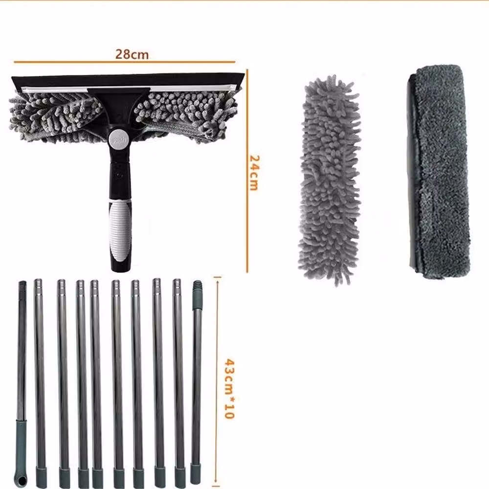 FLAVORA Grey Telescopic Pole Window Cleaning Kit with Squeegee and Microfibre Glass Cleaner – 4