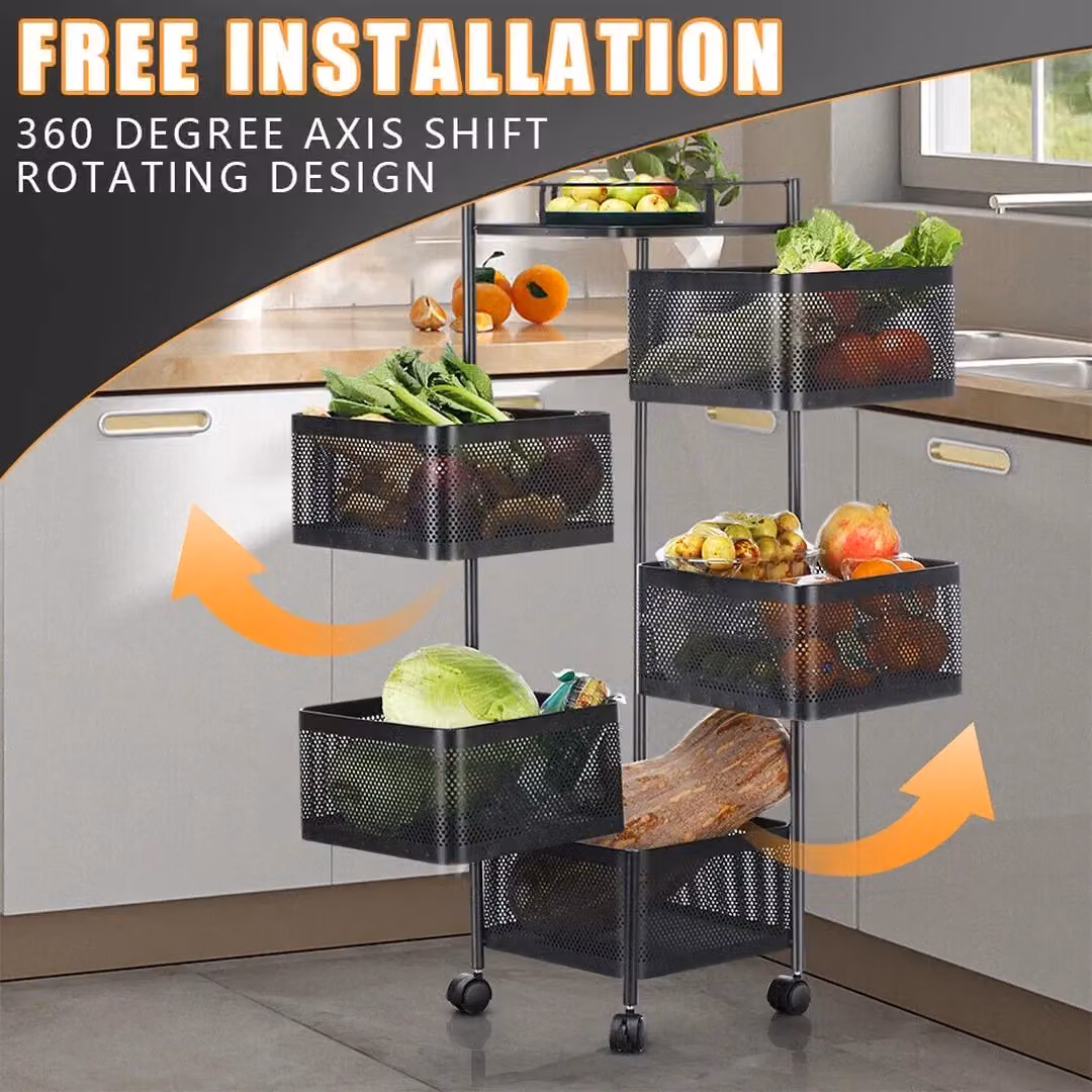 SPETLEK Black Rotating Kitchen Mobile Storage Trolley Cart – 3