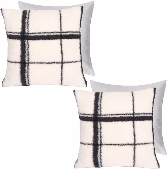 Pack of 2 Oakley White Checked Teddy Fleece Square Cushions