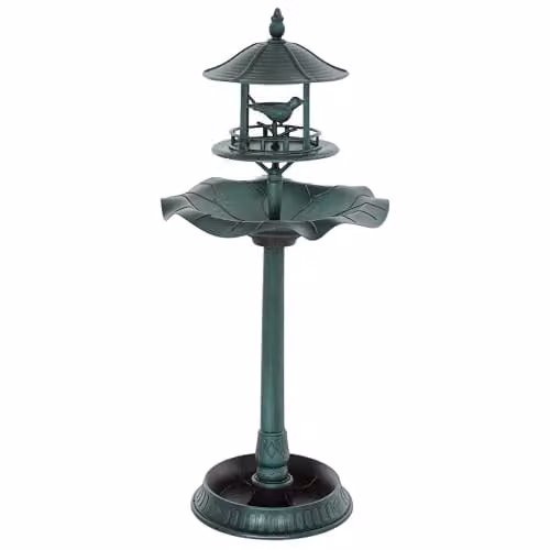 Outsunny 3-in-1 Freestanding Garden Bird Bath and Feeder, Green – 1