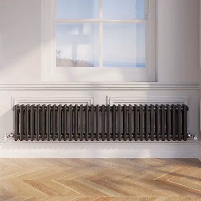 Temprazo Black Steel Double Bar Column Radiator, W/D/H: 42.5 x 30.0 x 7.0 cm