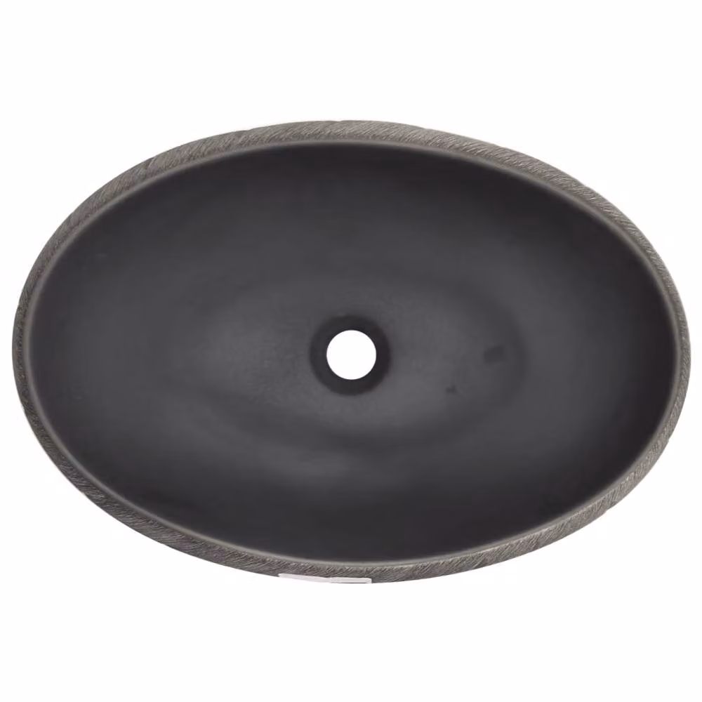 Berkfield Home Oval Ceramic Countertop Basin in Black and Grey, W: 59 cm, D: 40 cm, H: 15 cm – 4