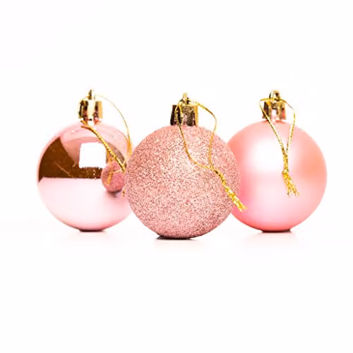 Shatchi 24-Piece Shatterproof Christmas Bauble Set in Pink and Silver, 50mm Round Hanging Ornaments