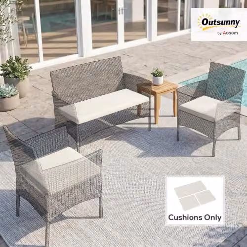 Outsunny Set of 3 Rectangular Outdoor Seat Cushion Pads for Rattan Furniture in Beige and White – 2