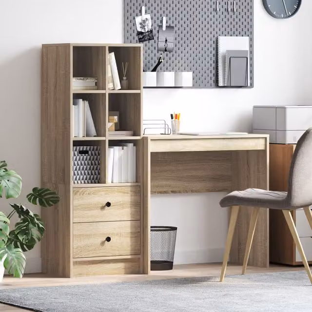 Berkfield Modern Writing Desk in Sonoma Oak and Beige Engineered Wood