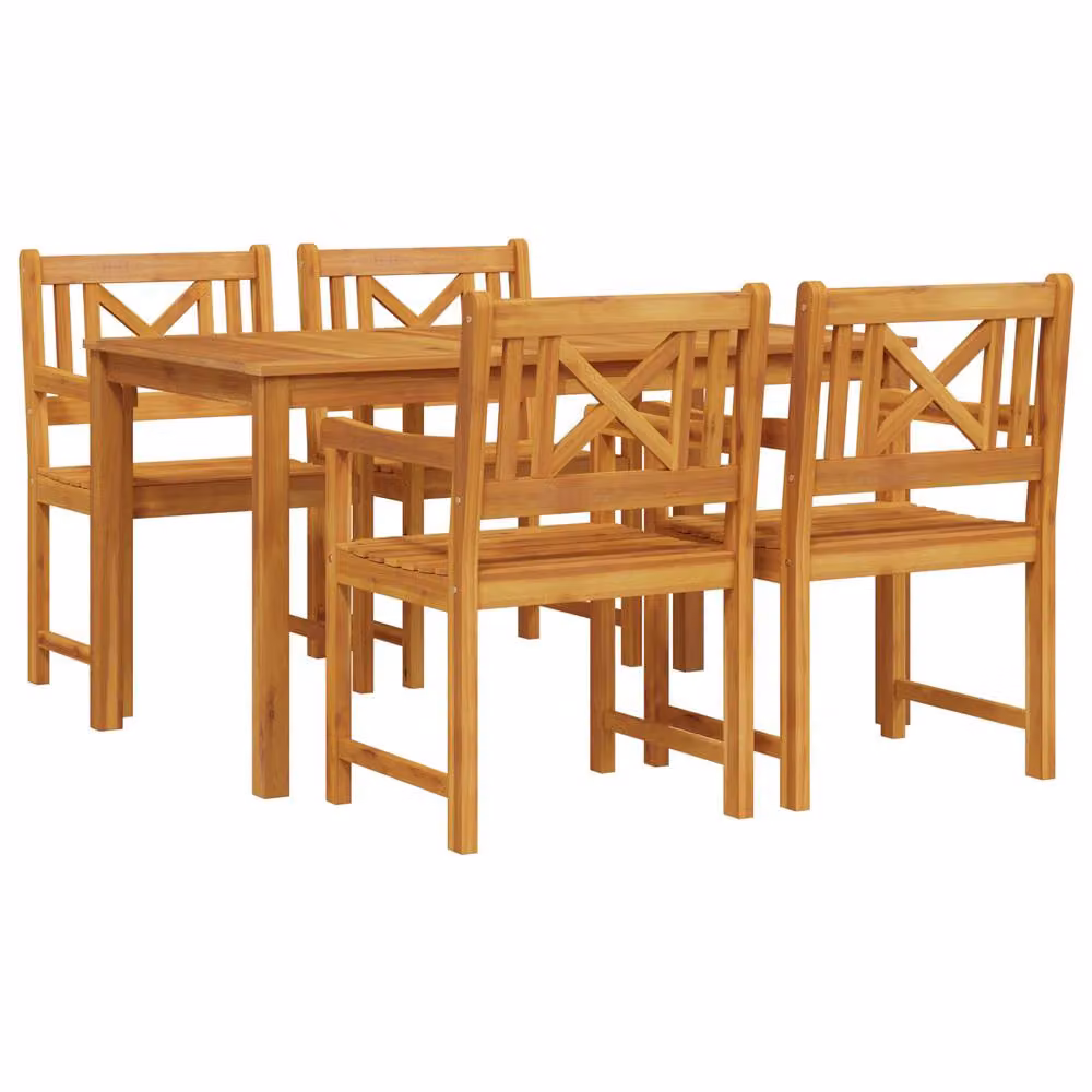 Berkfield Home 5 Piece Rustic Brown Acacia Solid Wood Garden Dining Set – 2