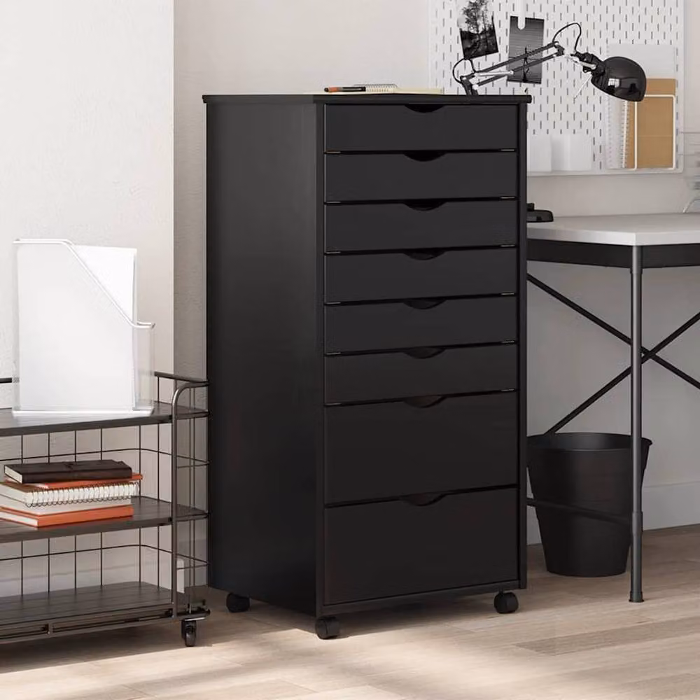 Berkfield Home MOSS Rolling Cabinet with Drawers in Black Solid Pine Wood – 3