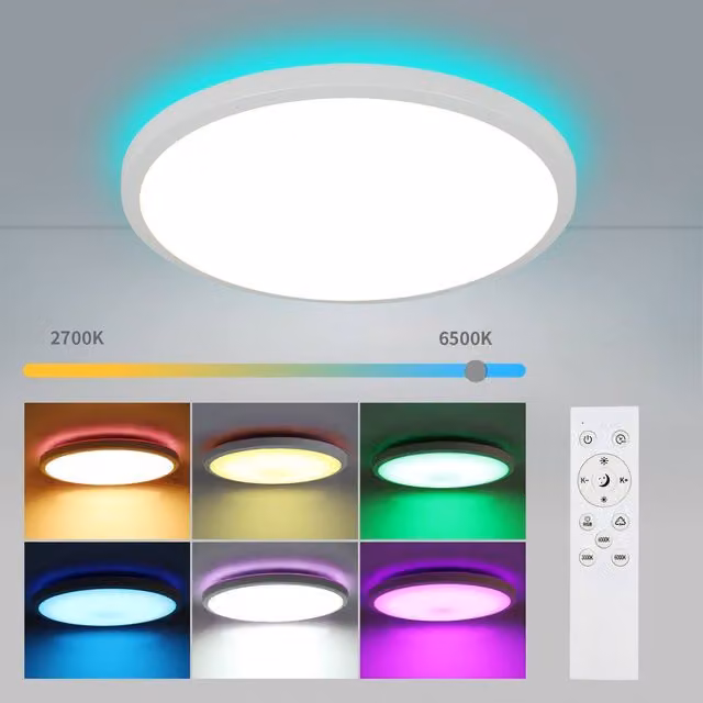 Pheashine White Round LED Ceiling Light, 24W, 4000K, Dimmable with Remote Control, Diameter: 28 cm