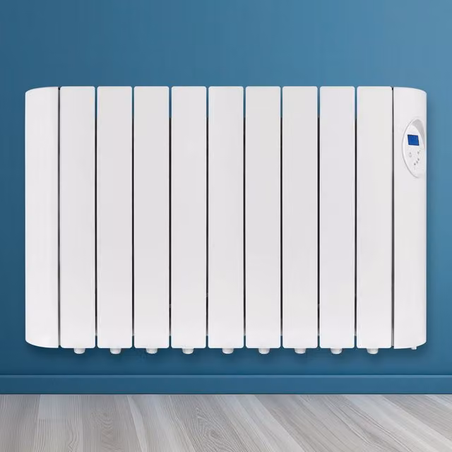 Futura White Wall Mounted Oil Filled Electric Radiator with Digital Thermostat and Timer, 1800W