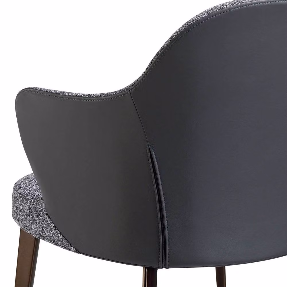 Angel Cerda Modern Dining Chair in Dark Grey Fabric and Brown Synthetic Leather with Armrests – 4