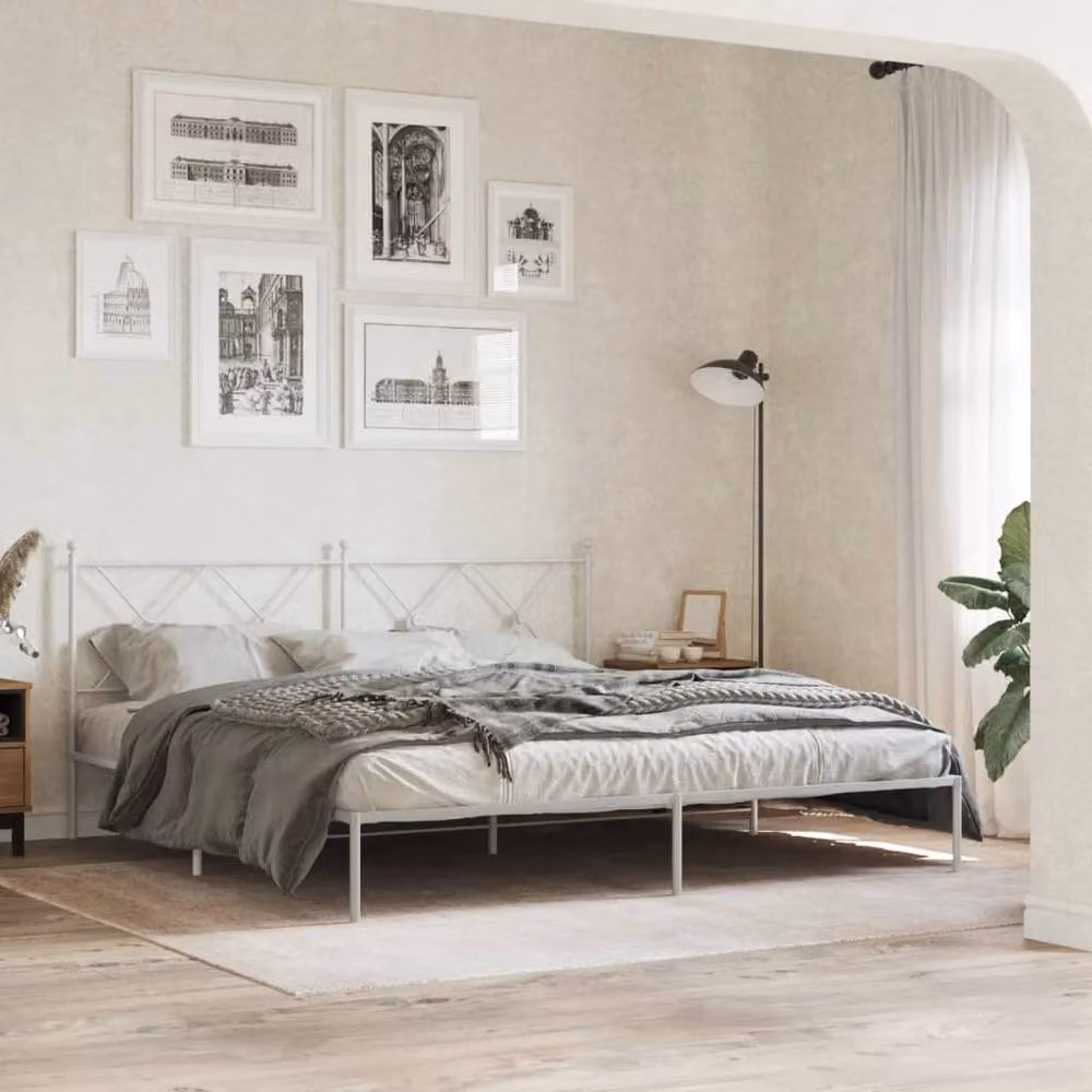 Berkfield Home Metal Bed Frame with Headboard, White, W/D/H: 183 x 40 x 187 cm – 2