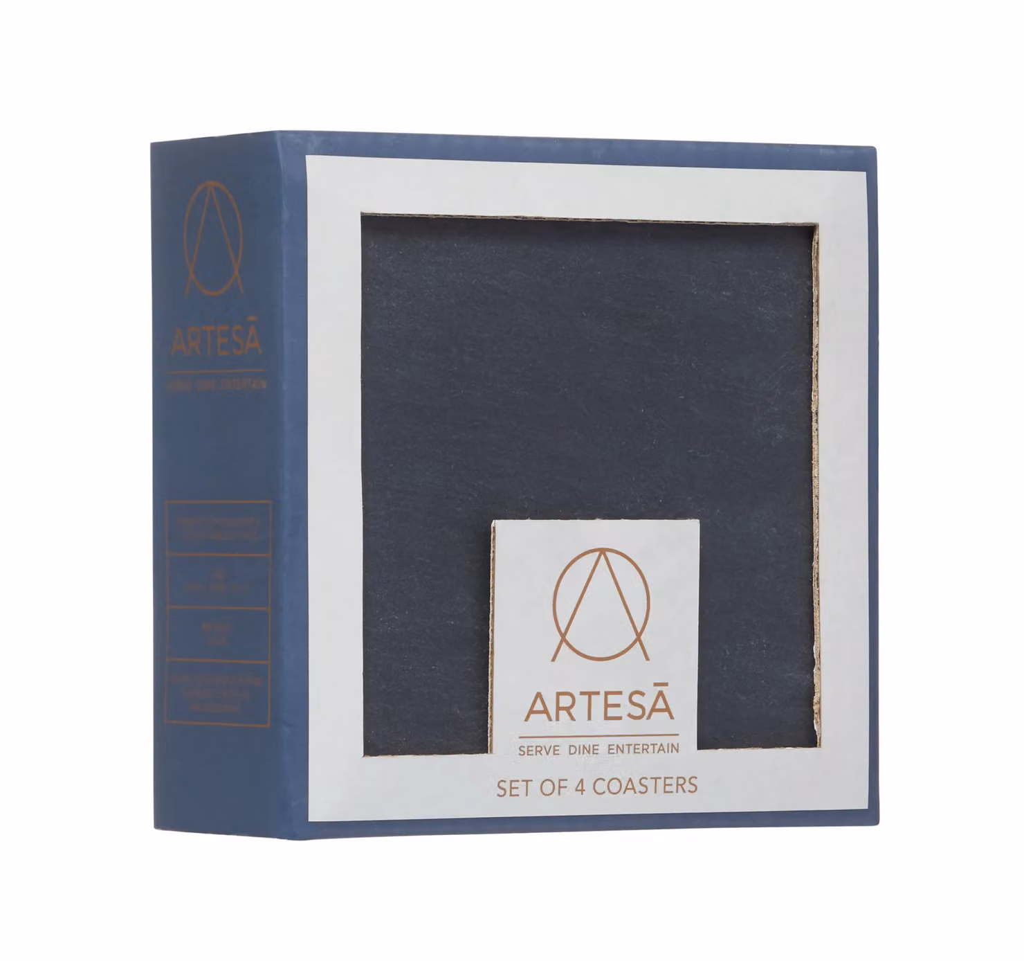 Artesa Set of Four Square Slate and Glass Coasters in Grey, Diameter: 10 cm – 4