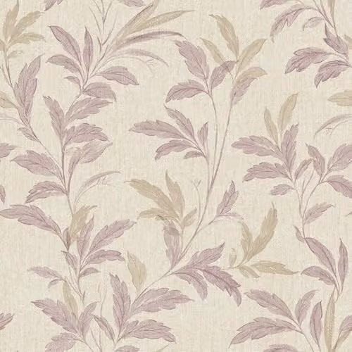 Grandeco Organic Leaf Trail Linen Textured Floral Wallpaper in Purple Heather