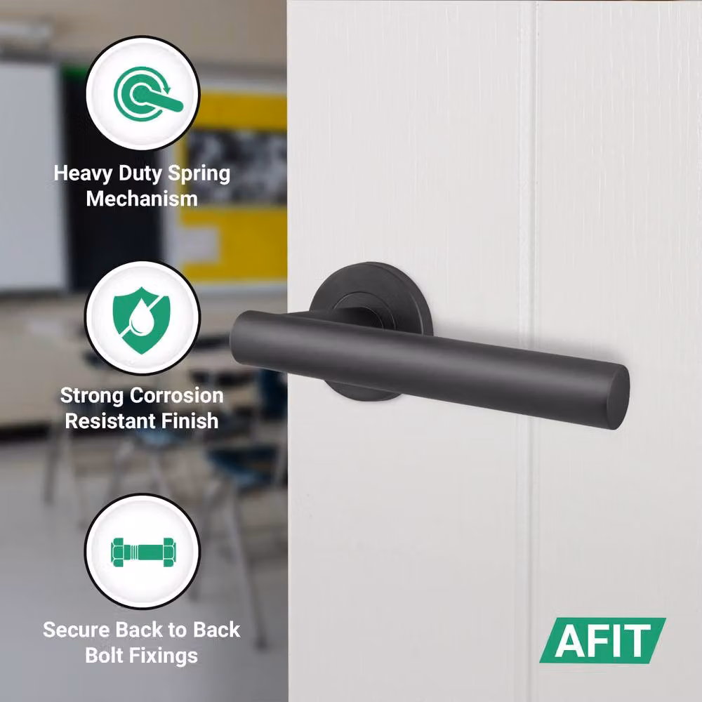 AFIT Matt Black Stainless Steel T-Bar Lever Door Handles with Round Rose, 1 Pair – 3